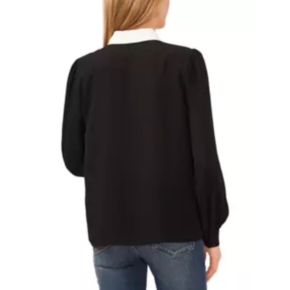 🧡3/15 Cece Long Sleeve Collar Ruffle Button Front Blouse Women's M - Picture 2 of 15
